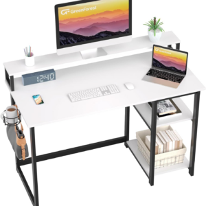 Computer Desk with Full Monitor Stand,100 cm Home Office Desk with Reversible Storage Shelves