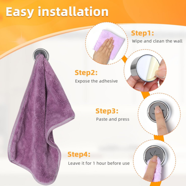 6Pcs Self-Adhesive Tea Towel Holders, Round Bathroom Tea Towel Hooks Stick on Wall - Image 5
