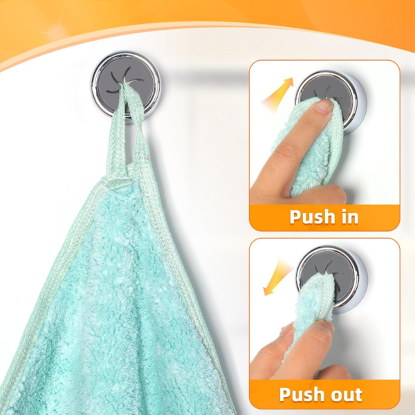 6Pcs Self-Adhesive Tea Towel Holders, Round Bathroom Tea Towel Hooks Stick on Wall - Image 2