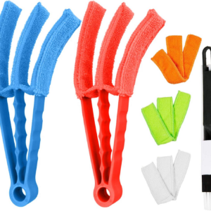 Triple Venetian Blind Cleaner - 2Pcs Removable Washable Window Blind Duster Brush Cleaner Tool with 5 Microfibre Sleeves for Blinds