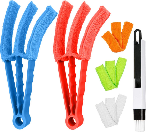 Triple Venetian Blind Cleaner - 2Pcs Removable Washable Window Blind Duster Brush Cleaner Tool with 5 Microfibre Sleeves for Blinds