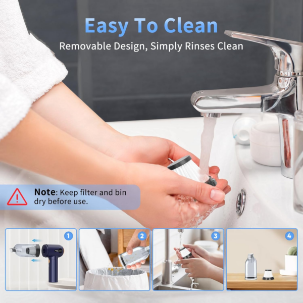 Handheld Car Vacuum Cleaner, 15000Pa Powerful Vacuum Cleaner Cordless, 3 in 1 Lightweight Vacuum & Blower Dust Buster - Image 3