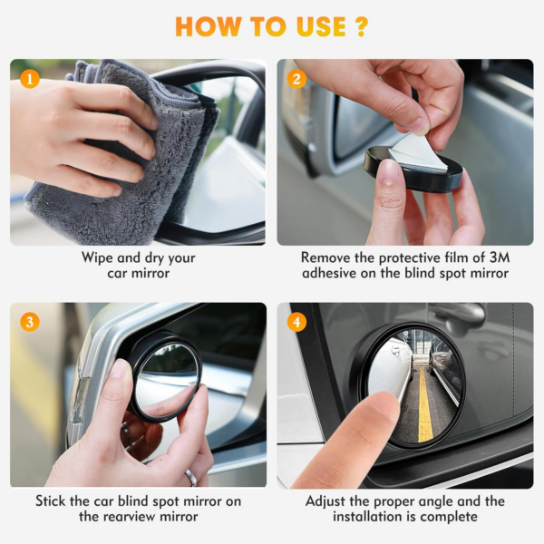 2Pcs Blind Spot Mirrors for Cars Round 360° Rotate Convex Blindspot Mirrors for Car - Image 3