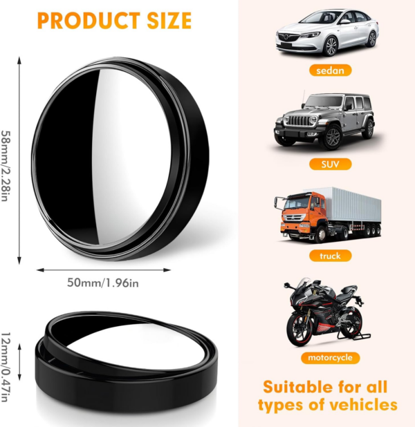 2Pcs Blind Spot Mirrors for Cars Round 360° Rotate Convex Blindspot Mirrors for Car - Image 2
