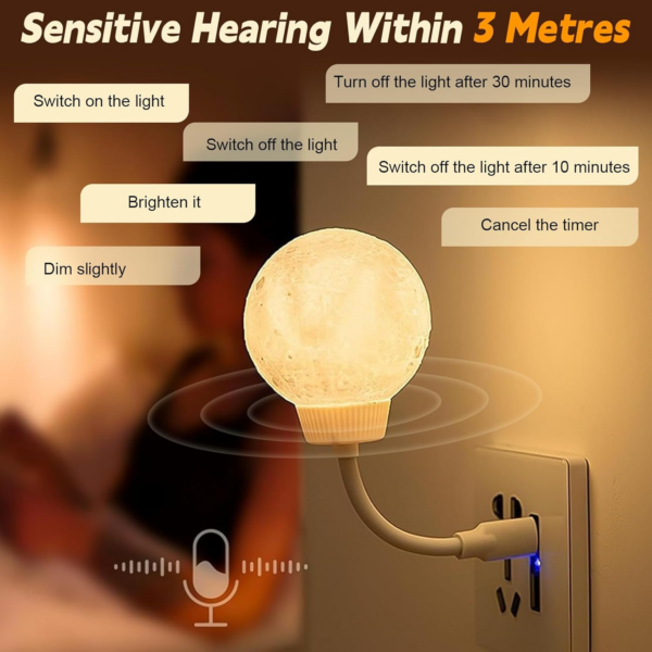 Moon Led Lamp Nightlight Desk USB Powered, Moon Night Light, Voice Activated Night Light - Image 7