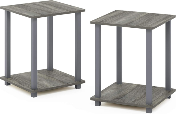 Simplistic 2-Pack End Table, Side Table, French Oak Grey/Grey, 39.6 x 39.6 cm (2-Pack)