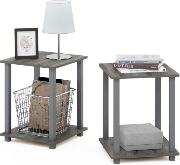 Simplistic 2-Pack End Table, Side Table, French Oak Grey/Grey, 39.6 x 39.6 cm (2-Pack) - Image 6