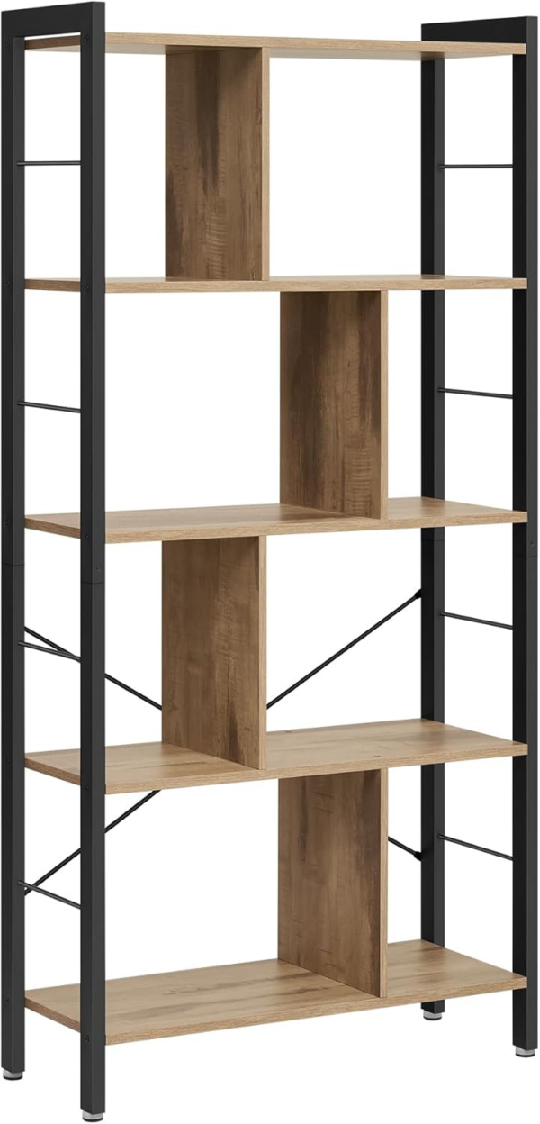 Bookshelf, Large 5-Tier Bookcase, Floor standing Storage Shelf, Industrial Style, Steel for Living Room