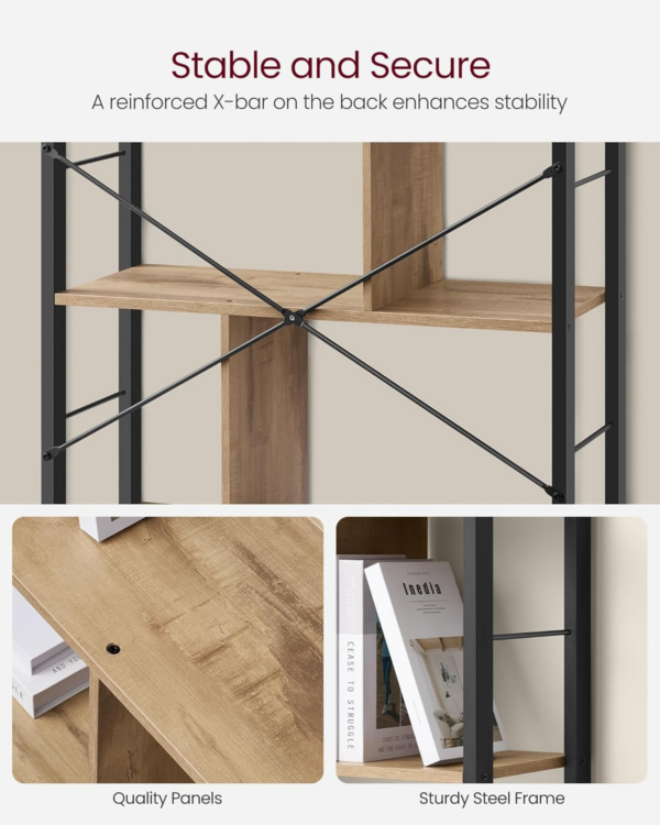 Bookshelf, Large 5-Tier Bookcase, Floor standing Storage Shelf, Industrial Style, Steel for Living Room - Image 3