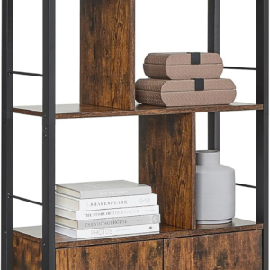 Bookshelf, Storage Shelf, Large Bookcase with Doors, 4 Shelves, Stable Steel Structure