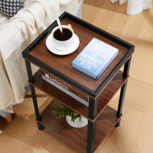 Side Table for Small Spaces,3 Tier End Table with Metal Tabletop Tray Storage Shelf