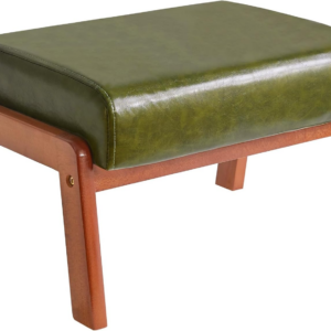 Small Foot Stool Ottoman, Rectangle PU Faux Leather Foot Rest with Padded Seat and Wood Legs