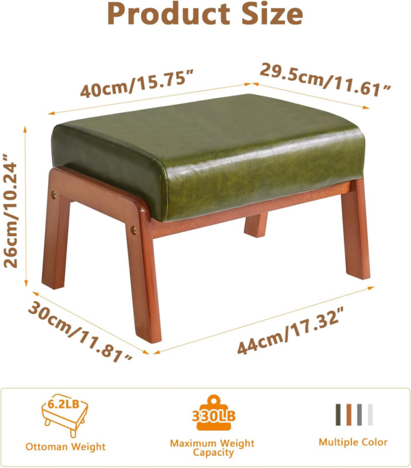 Small Foot Stool Ottoman, Rectangle PU Faux Leather Foot Rest with Padded Seat and Wood Legs - Image 6