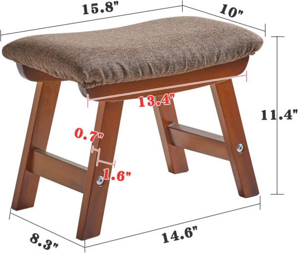 Wooden Footstool, Foot Stool Ottoman Padded Chair Stool with Removable Cover 4 Beech Legs Suitable for Bedroom - Image 6