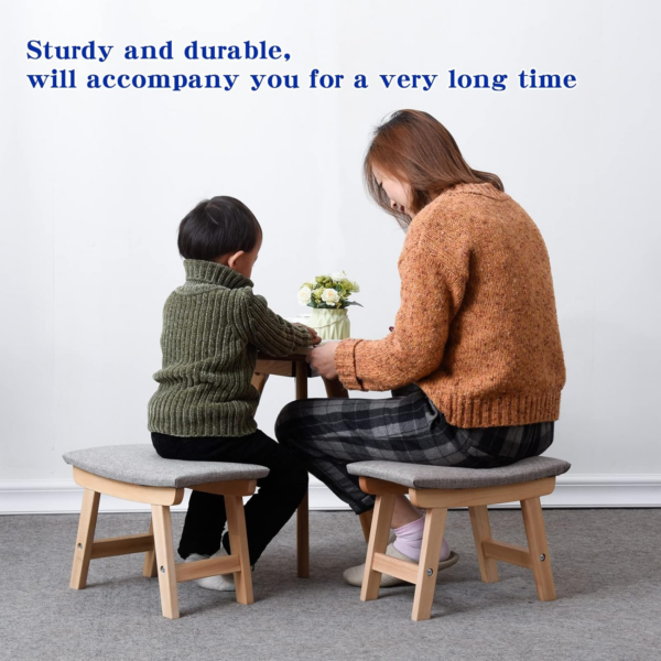 Wooden Footstool, Foot Stool Ottoman Padded Chair Stool with Removable Cover 4 Beech Legs Suitable for Bedroom - Image 2