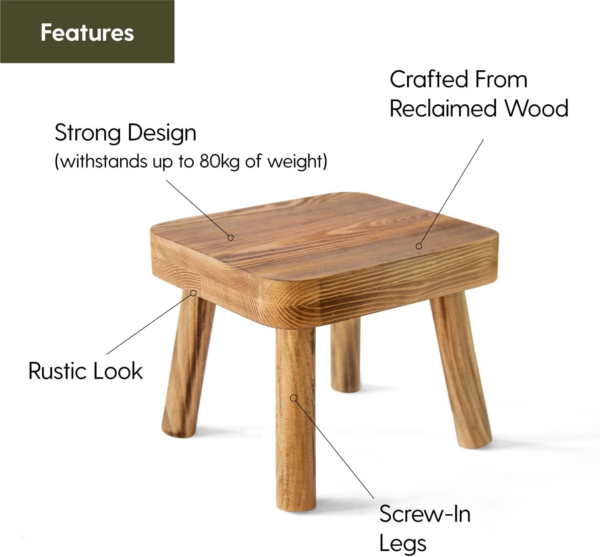 Small Wooden Stool, Plant Stand Indoor Step or Kids Stool - Ideal as a Small Side Table for House Plants - Image 4