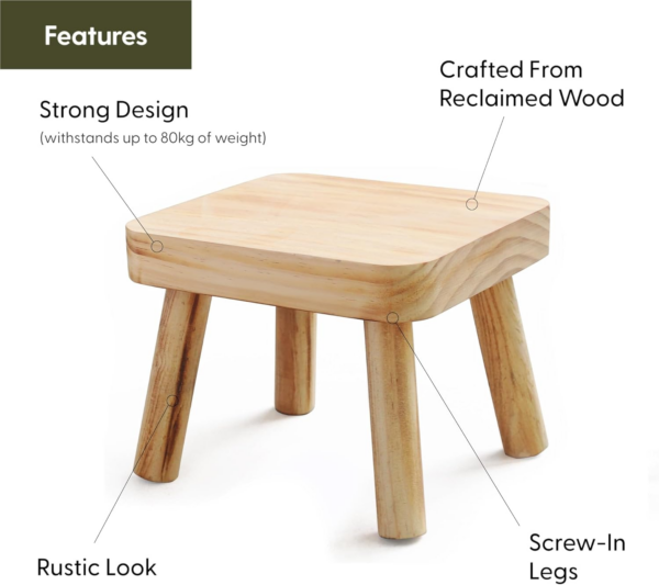 Small Wooden Stool, Plant Stand Indoor Step or Kids Stool - Ideal as a Small Side Table for House Plants - Image 3