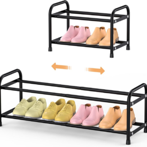 2 Tier Expandable Shoe Rack, Adjustable Metal Shoe Storage Organizer for Closet and Entryway