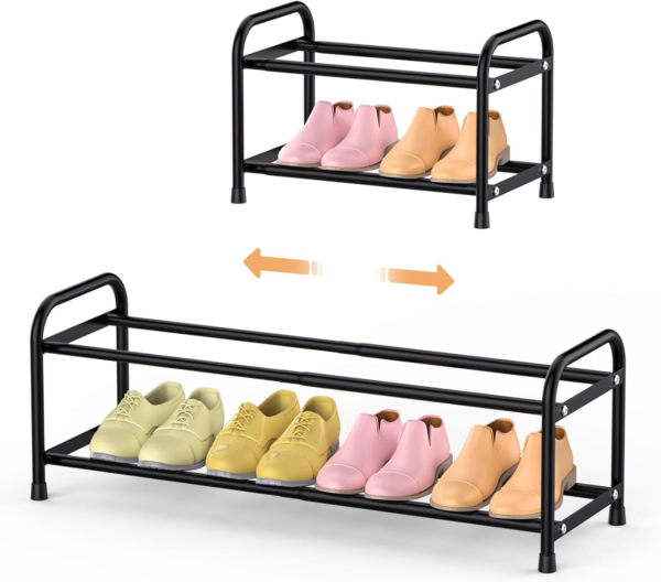 2 Tier Expandable Shoe Rack, Adjustable Metal Shoe Storage Organizer for Closet and Entryway - Image 7