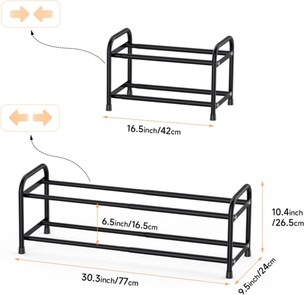 2 Tier Expandable Shoe Rack, Adjustable Metal Shoe Storage Organizer for Closet and Entryway - Image 6