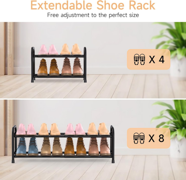 2 Tier Expandable Shoe Rack, Adjustable Metal Shoe Storage Organizer for Closet and Entryway - Image 5