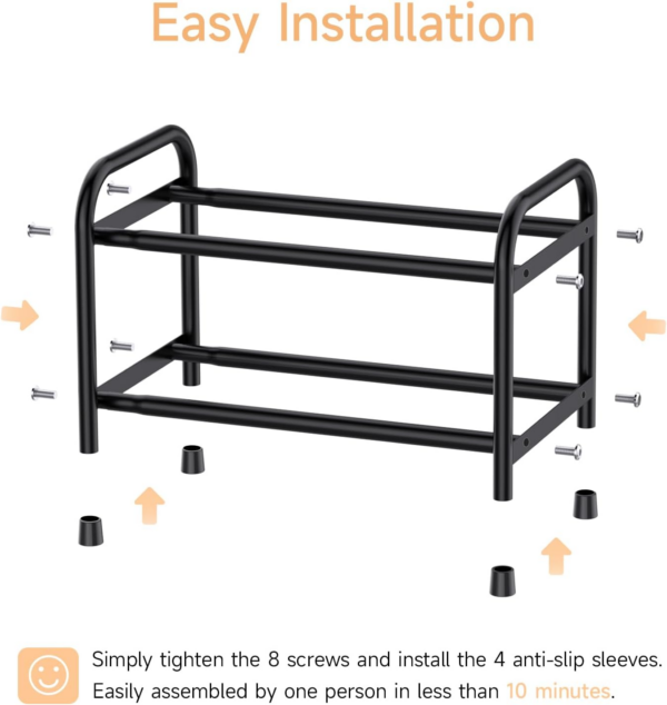 2 Tier Expandable Shoe Rack, Adjustable Metal Shoe Storage Organizer for Closet and Entryway - Image 4