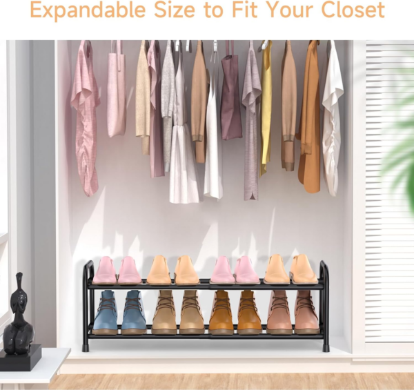 2 Tier Expandable Shoe Rack, Adjustable Metal Shoe Storage Organizer for Closet and Entryway - Image 3