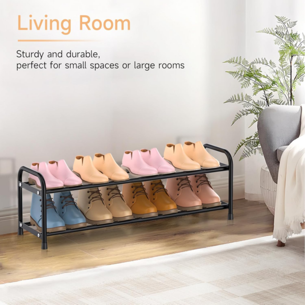 2 Tier Expandable Shoe Rack, Adjustable Metal Shoe Storage Organizer for Closet and Entryway - Image 2