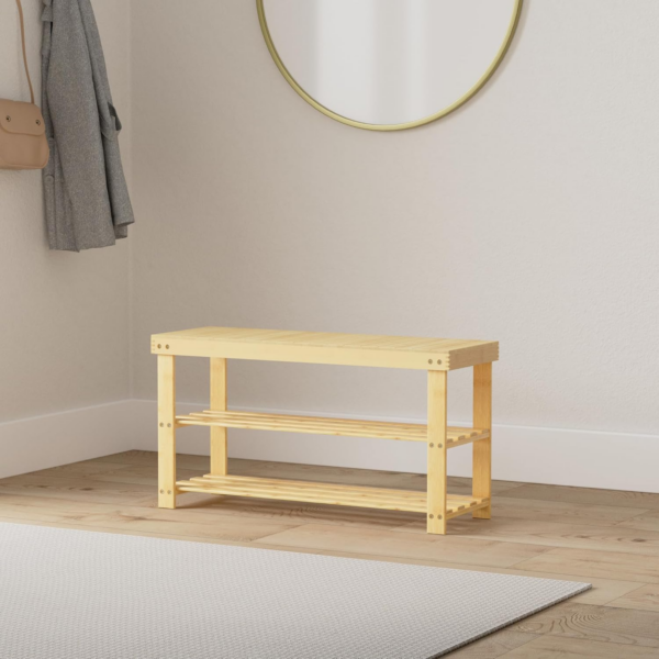 Bamboo Shoe Rack Bench, 3-Tier Shoe Organizer Storage Shelf for Entryway Hallway Bathroom Living Room (Natural) - Image 7