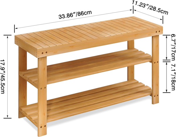 Bamboo Shoe Rack Bench, 3-Tier Shoe Organizer Storage Shelf for Entryway Hallway Bathroom Living Room (Natural) - Image 6