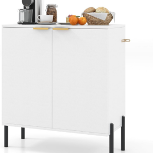 Storage Cabinet, Wooden Double Door Kitchen Buffet Sideboard with Raised Metal Legs & Anti-Tipping Device