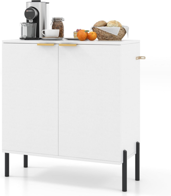 Storage Cabinet, Wooden Double Door Kitchen Buffet Sideboard with Raised Metal Legs & Anti-Tipping Device