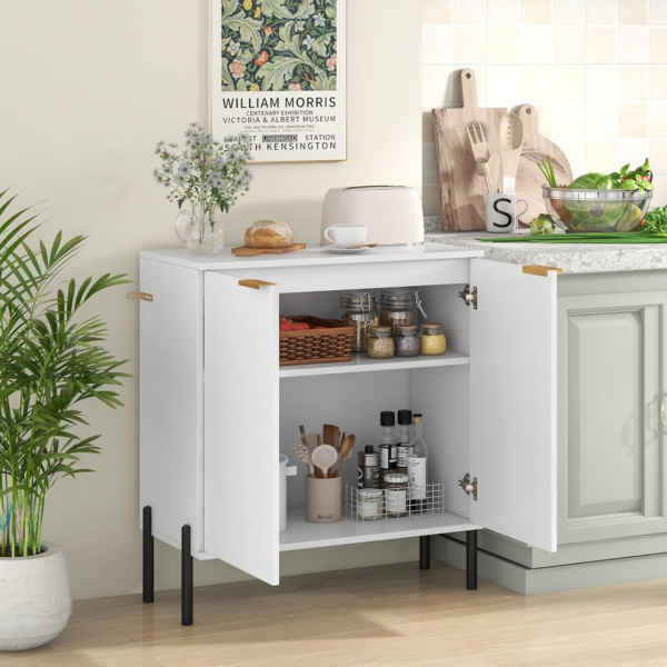 Storage Cabinet, Wooden Double Door Kitchen Buffet Sideboard with Raised Metal Legs & Anti-Tipping Device - Image 8
