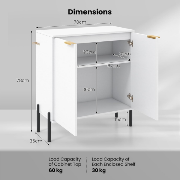 Storage Cabinet, Wooden Double Door Kitchen Buffet Sideboard with Raised Metal Legs & Anti-Tipping Device - Image 7