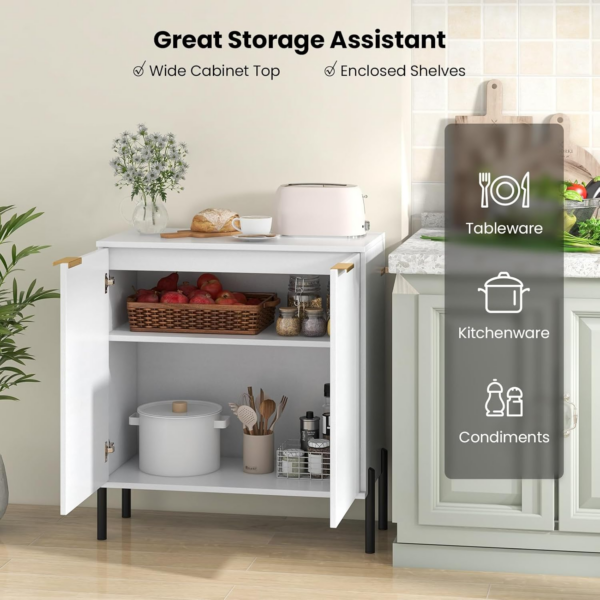 Storage Cabinet, Wooden Double Door Kitchen Buffet Sideboard with Raised Metal Legs & Anti-Tipping Device - Image 6