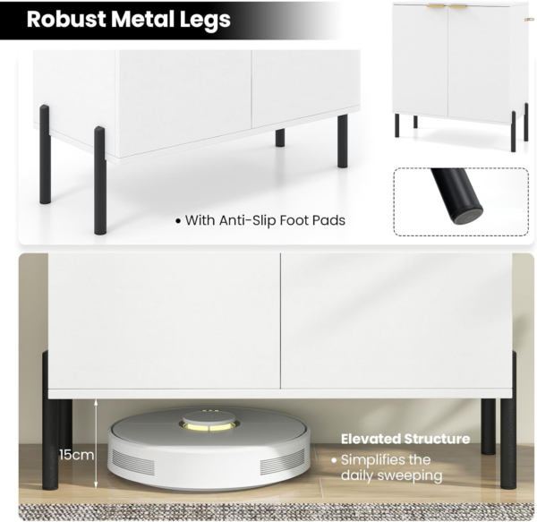 Storage Cabinet, Wooden Double Door Kitchen Buffet Sideboard with Raised Metal Legs & Anti-Tipping Device - Image 4