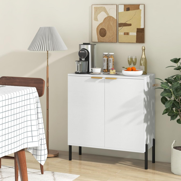 Storage Cabinet, Wooden Double Door Kitchen Buffet Sideboard with Raised Metal Legs & Anti-Tipping Device - Image 2