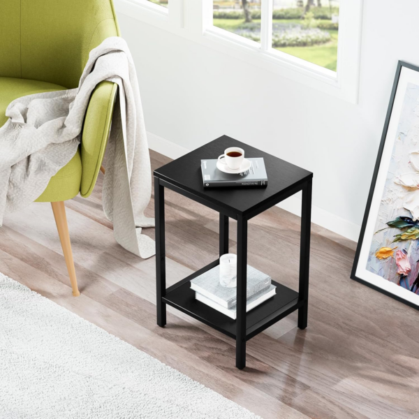 Small Black Side Table with Storage Shelf End Table - Image 2