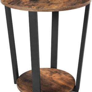 Side Table Round Table with Steel Frame for Living Room Bedroom Easy Assembly Industrial Rustic Brown and Black