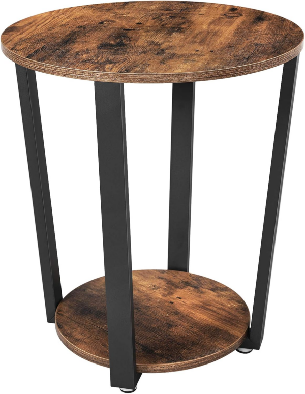 Side Table Round Table with Steel Frame for Living Room Bedroom Easy Assembly Industrial Rustic Brown and Black