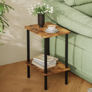 2 Tier Side Table, Narrow End Table with Storage Shelf, Bedside Table Nightstand for Small Spaces