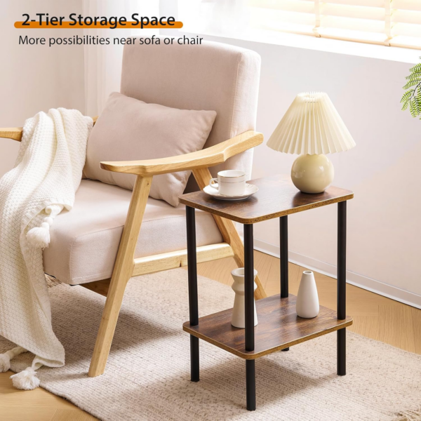 2 Tier Side Table, Narrow End Table with Storage Shelf, Bedside Table Nightstand for Small Spaces - Image 5