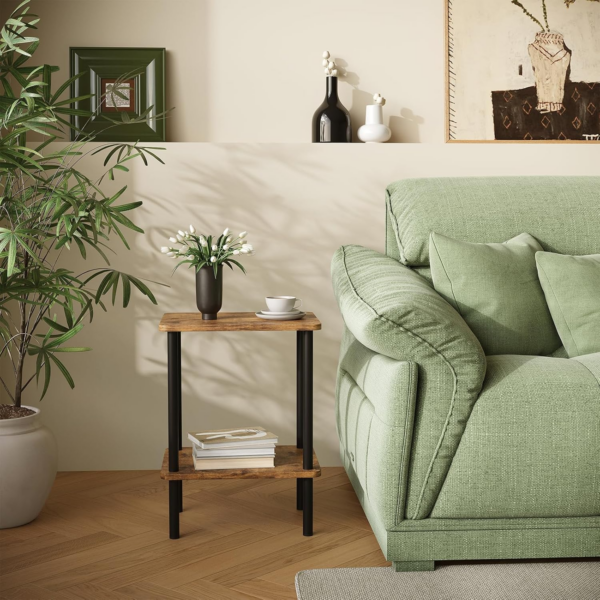 2 Tier Side Table, Narrow End Table with Storage Shelf, Bedside Table Nightstand for Small Spaces - Image 3