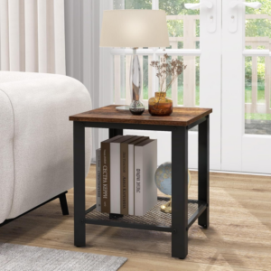 Sofa Side Table, 2-Tier Industrial Narrow Nightstand Bedside End Table with Mesh Storage Shelf