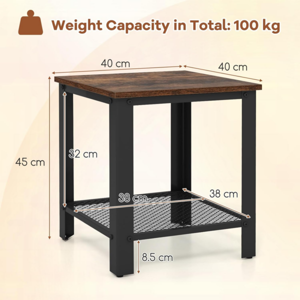 Sofa Side Table, 2-Tier Industrial Narrow Nightstand Bedside End Table with Mesh Storage Shelf - Image 6
