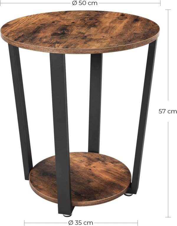 Side Table Round Table with Steel Frame for Living Room Bedroom Easy Assembly Industrial Rustic Brown and Black - Image 5
