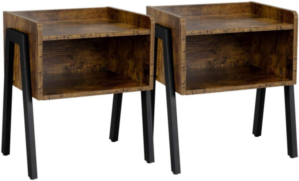 Bedside Table Set of 2 Industrial Nightstand Stackable End Table