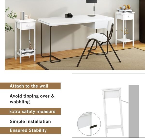 Slim Bedside Table Set of 2, Narrow Nightstand with Drawer, Telephone Table for Small Spaces - Image 3