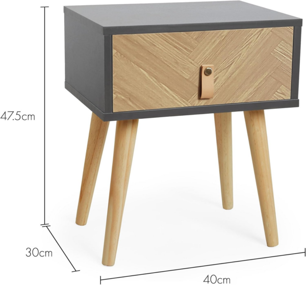 Bedside Table – Grey & Wood Effect Nightstand for Bedroom - Scandi Style Bedside Cabinet - Image 4