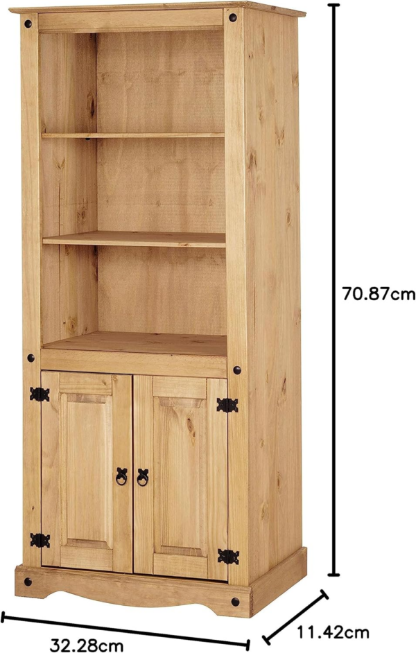2 Door Bookcase Display Cabinet 3 Tier Solid Mexican Pine - Image 6